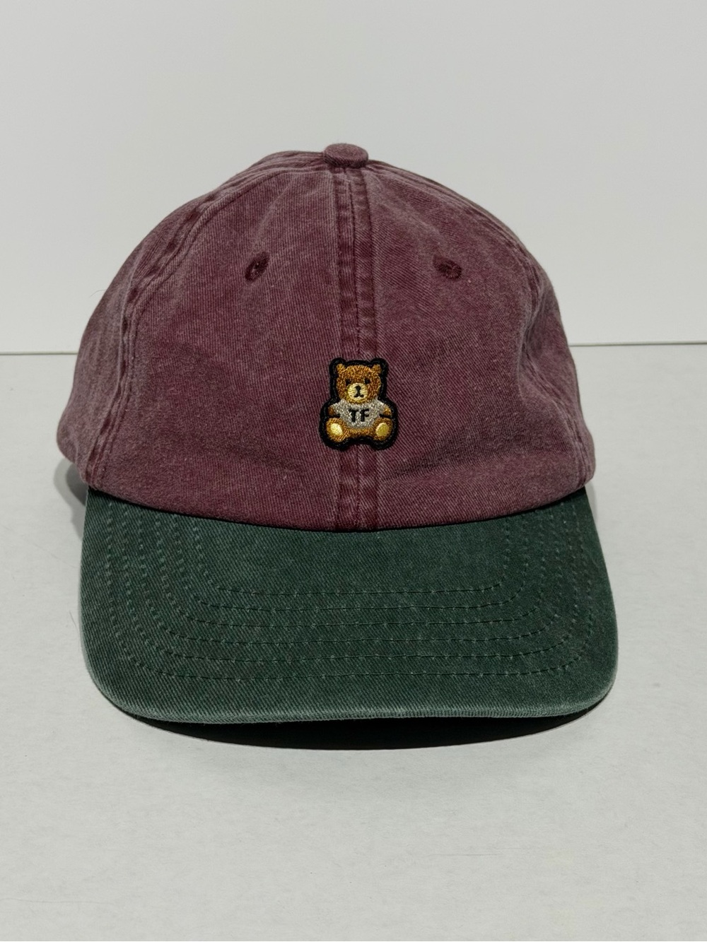 Teddy Fresh Two-Tone Rose and Forest Green Cap 100% cotton embroidered teddy